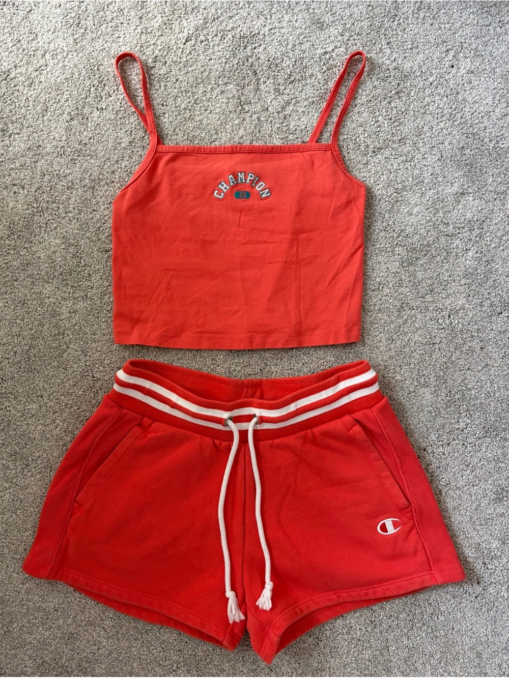 Champion Dark Orange Drawstring Athletic Shorts and Tank Matching Set
